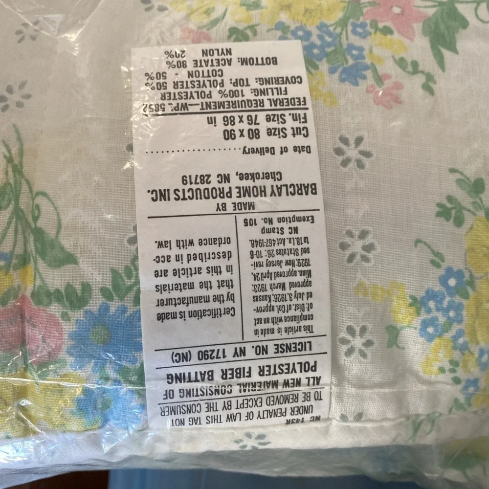 Vintage Barclay Home Comforter Bedspread Quilt Yellow Rose Flower Twin Full NOS